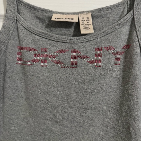 DKNY Gray Tank Top with Pink Rhinestone Logo Y2K - Picture 3 of 4
